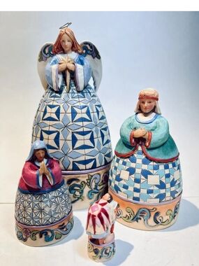 Jim Shore Blue & Teal Hand-Painted Nativity Nesting Boxes Figurine Set
